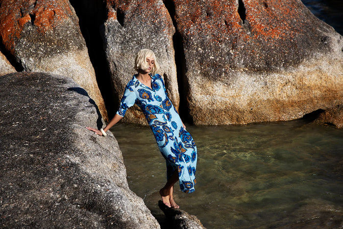 Daisy Dress-Lemnos/Cotton - Blue Flower