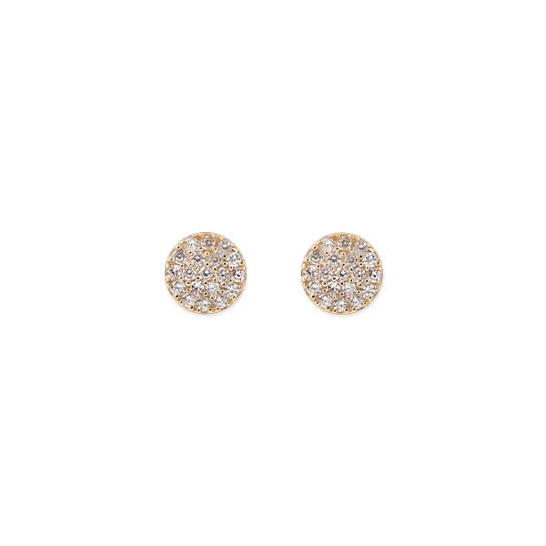 CZ Pave Disc Stud Earrings - Gold