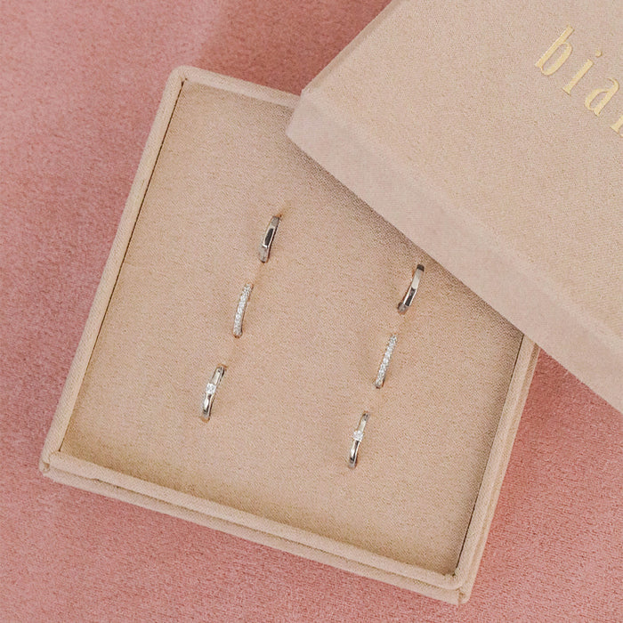 Hex Huggie Earrings - Silver