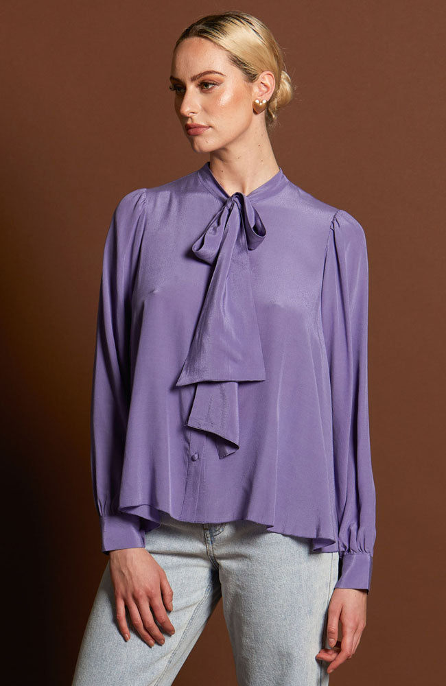 Everywhere Neck Tie Blouse - Cornflower