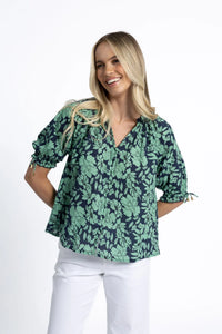 Fleur Blouse - Mint/Navy