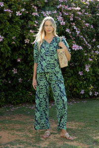 Fleur Blouse - Mint/Navy