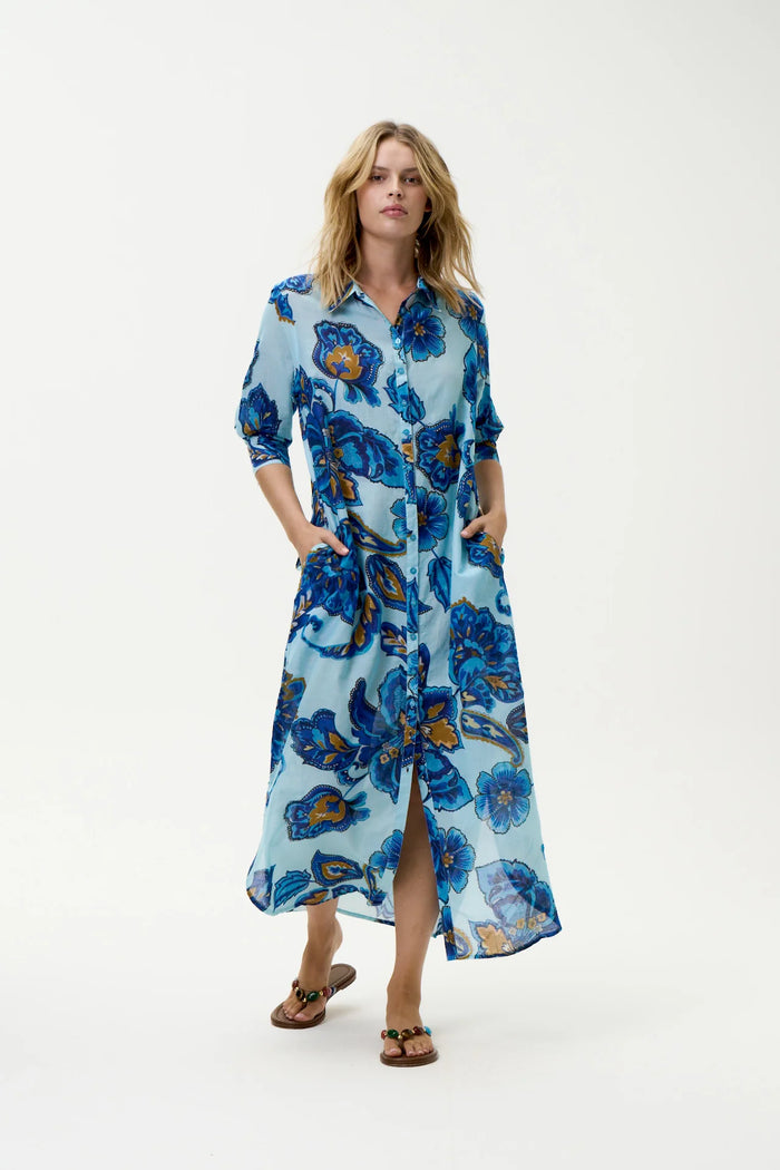 Daisy Dress-Lemnos/Cotton - Blue Flower