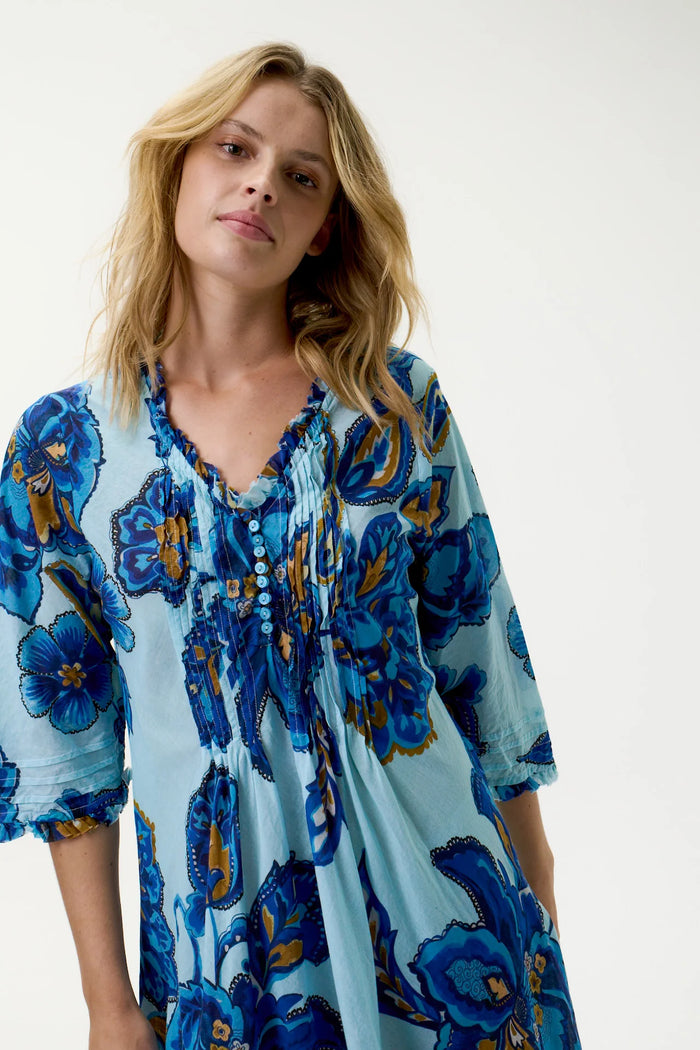 Middy Poppy Dress-Lemnos/Cotton - Blue Flower
