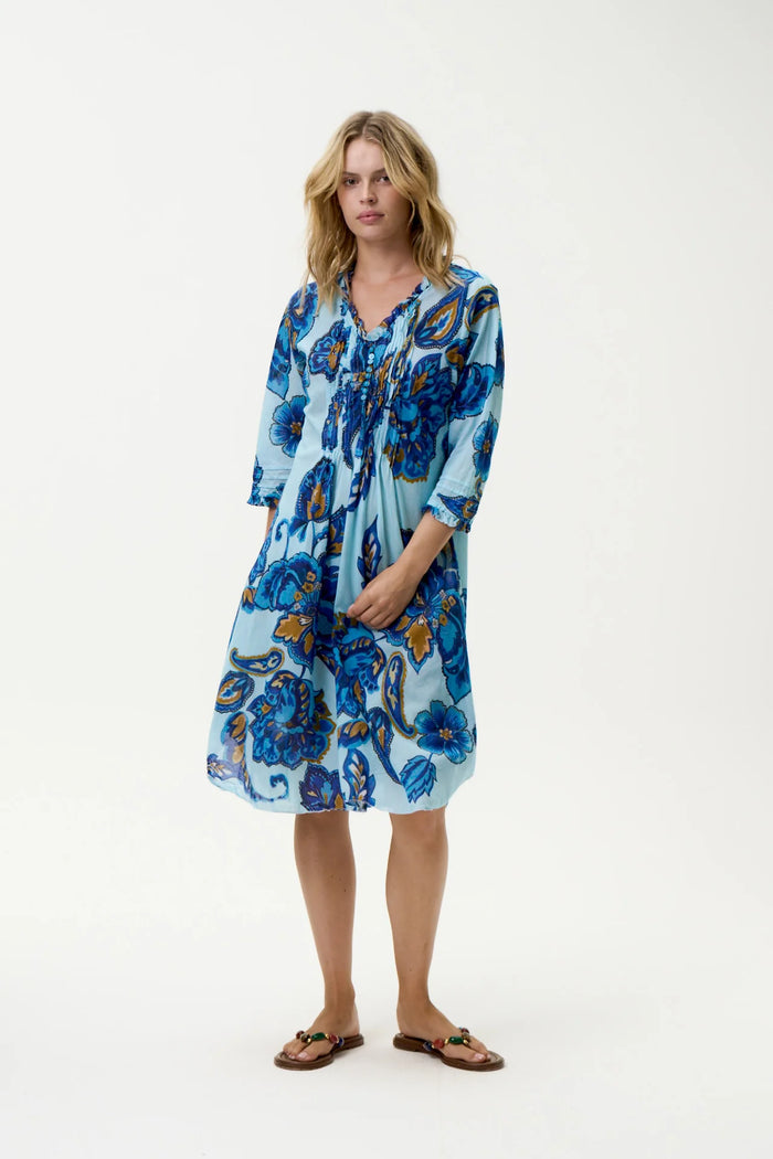 Middy Poppy Dress-Lemnos/Cotton - Blue Flower