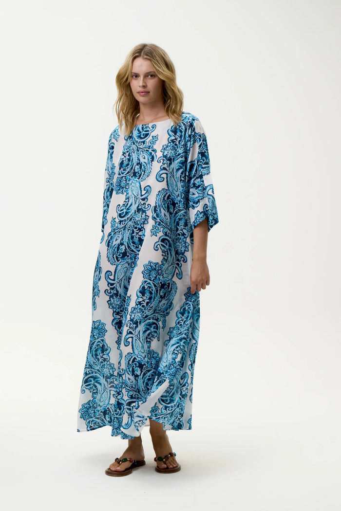 Jackie Print Dress-Taormina/Sushi Voile - White/Blue