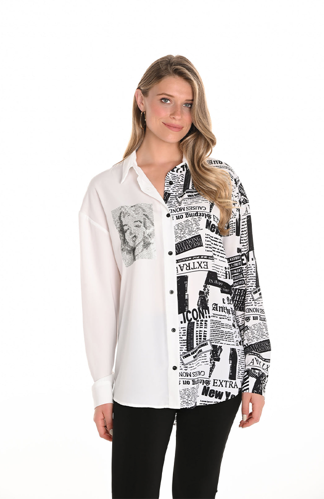 Woven Top - Off White/Black