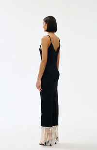 Dolly Dress - Black w Ivory Fringe