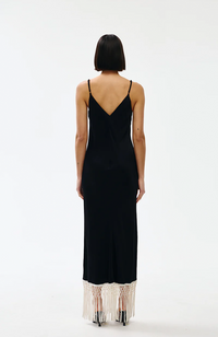 Dolly Dress - Black w Ivory Fringe