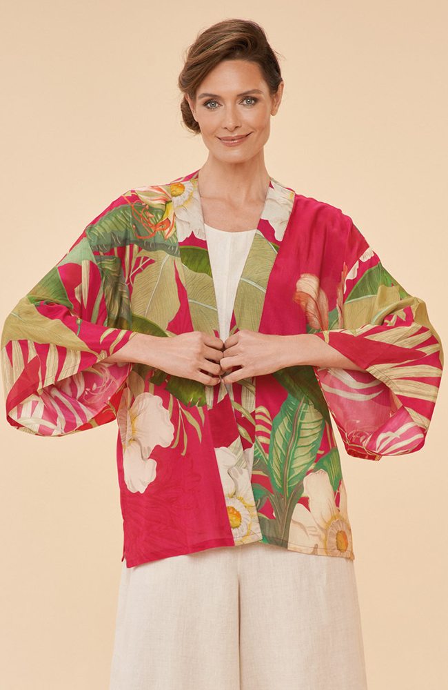 Delicate Tropical Kimono Jacket - Dark Rose