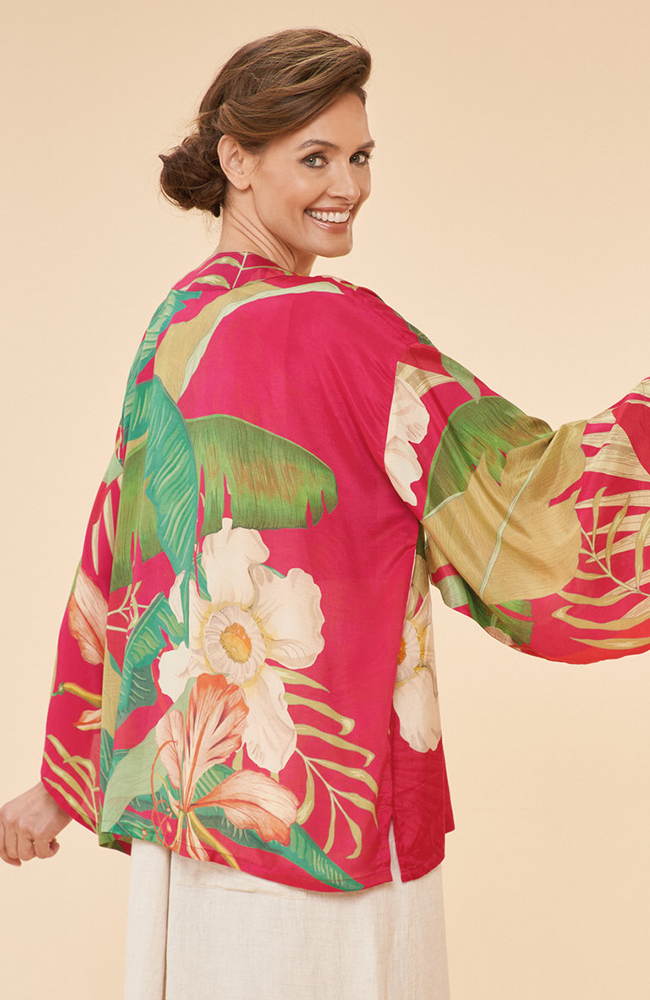 Delicate Tropical Kimono Jacket - Dark Rose