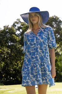 Fleur Smock Dress- Blue/Stone