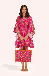 Beach Cover Up Ikat Tigers - Fuchsia