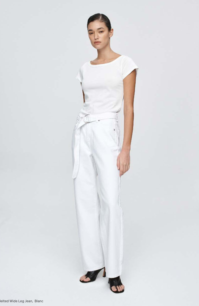Belted Wide Leg Jean - Blanc