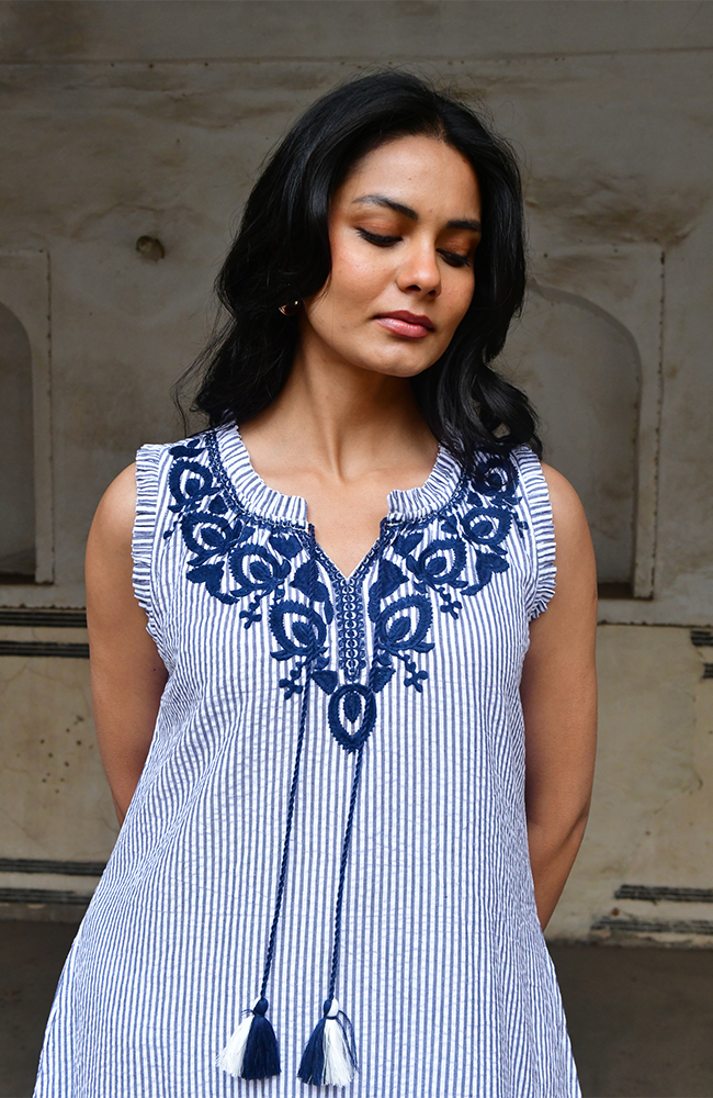 Capri Dress - Navy White