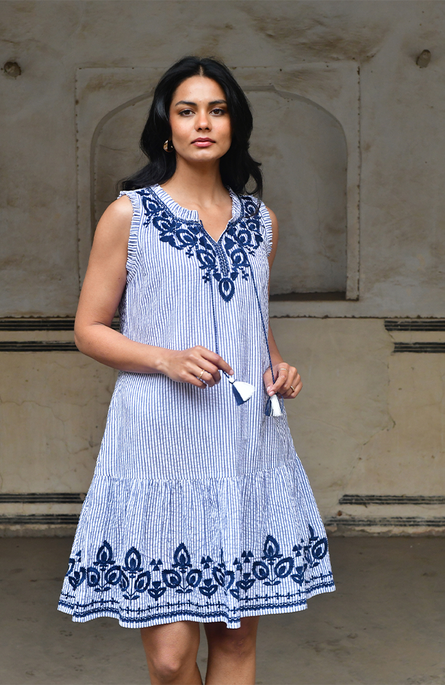 Capri Dress - Navy White