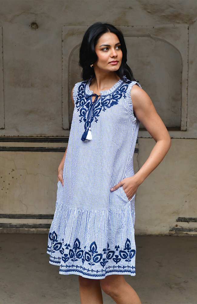 Capri Dress - Navy White