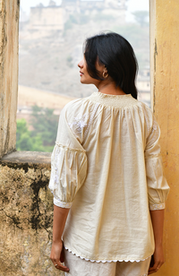 Cote d'Azure Top - Oat/White