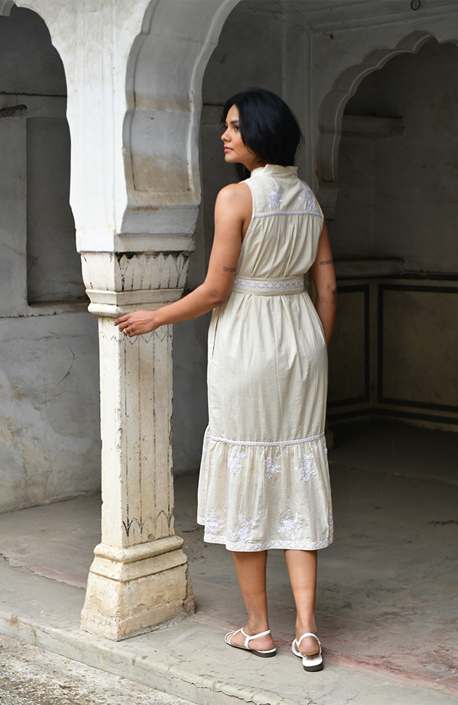 Cote d'Azure Sundress - Oat/White