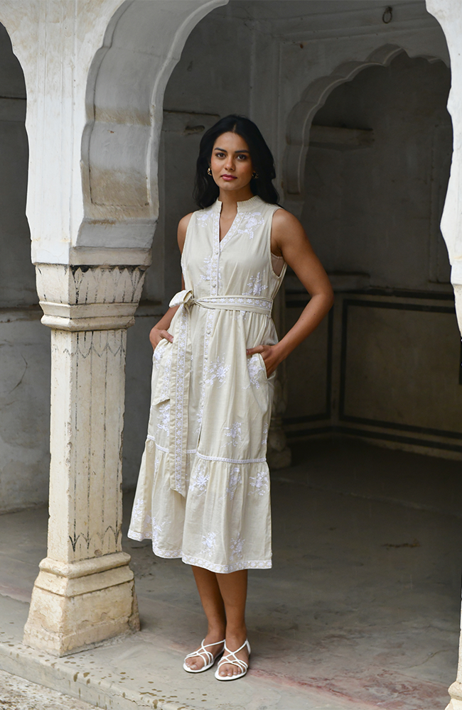 Cote d'Azure Sundress - Oat/White
