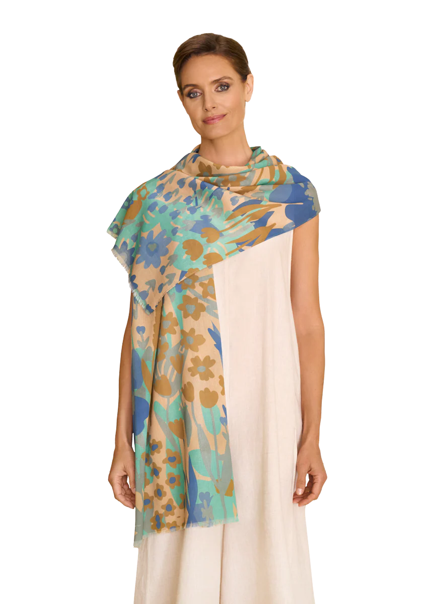 Cotton Scarf - Springtime Floral/Denim