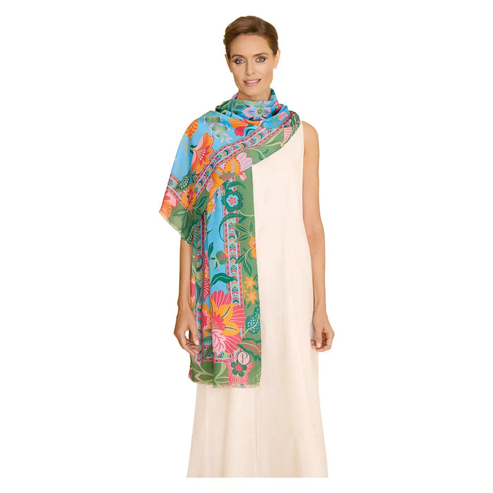 Folky Floral Cotton Scarf - Coconut