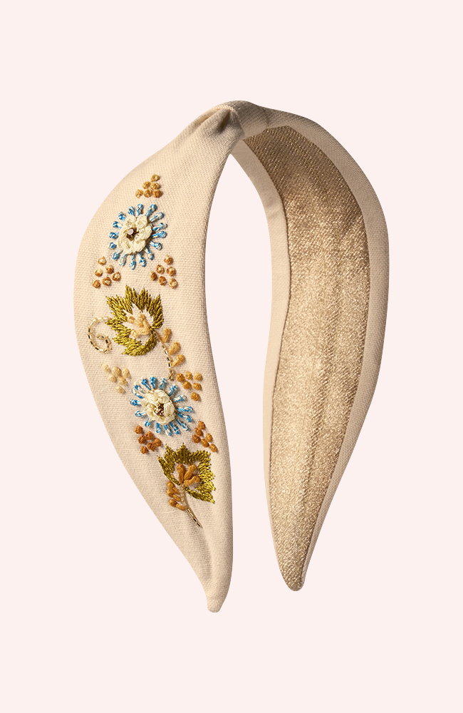 Embroidered Headband - Perfect Posie, Coconut