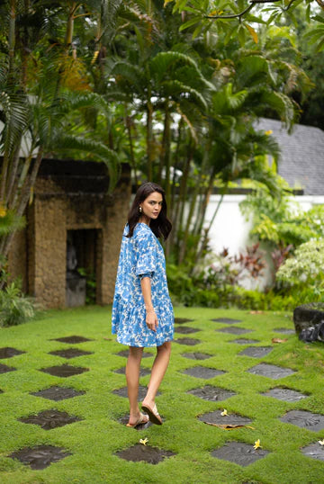 Fleur Smock Dress- Blue/Stone