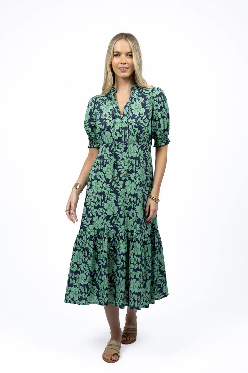 Fleur Midi Dress - Mint/Navy