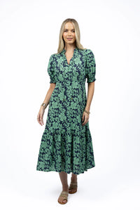 Fleur Midi Dress - Mint/Navy