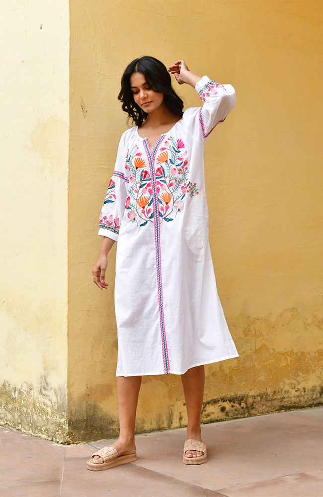 Hummingbird Embroidered Kaftan - Multi