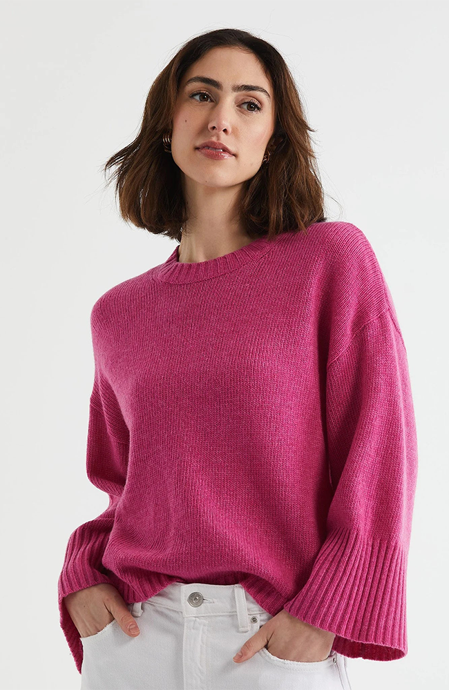 Wide Sleeve Crew Neck Jumper - Grape