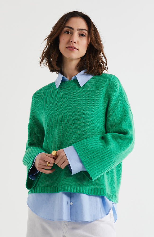Wide Sleeve Crew Neck Jumper - Parakeet