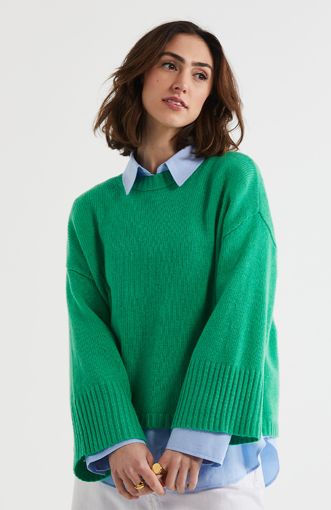 Wide Sleeve Crew Neck Jumper - Parakeet