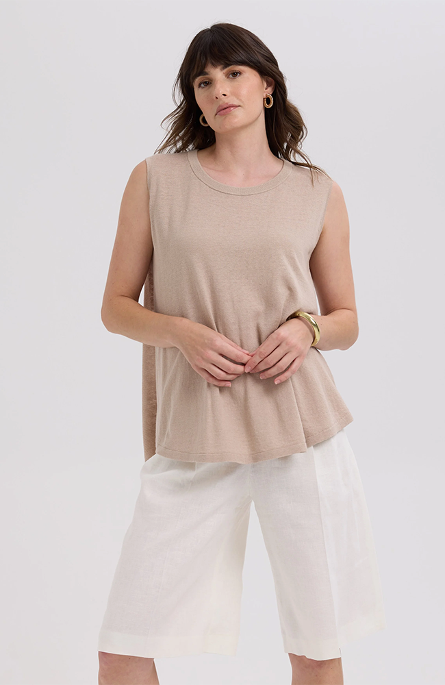 Linen A-Line Top - Taupe