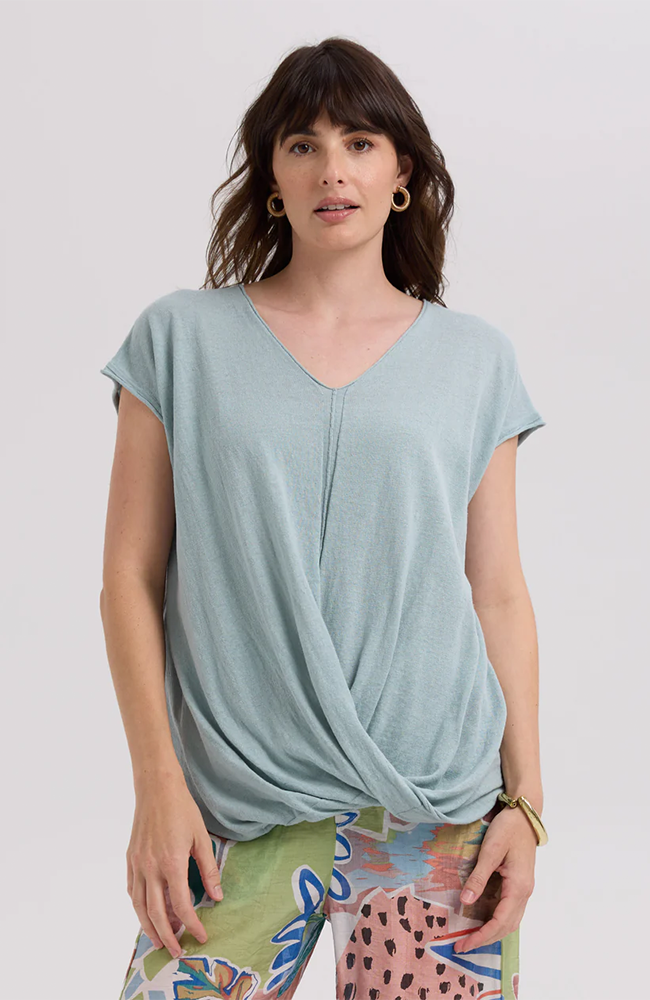 Linen Drape Top - Cyan