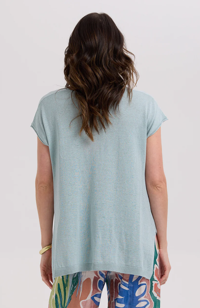 Linen Drape Top - Cyan