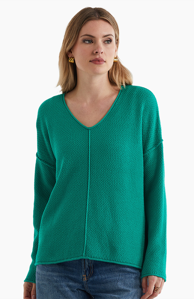 Birdseye V Neck Jumper - Grass