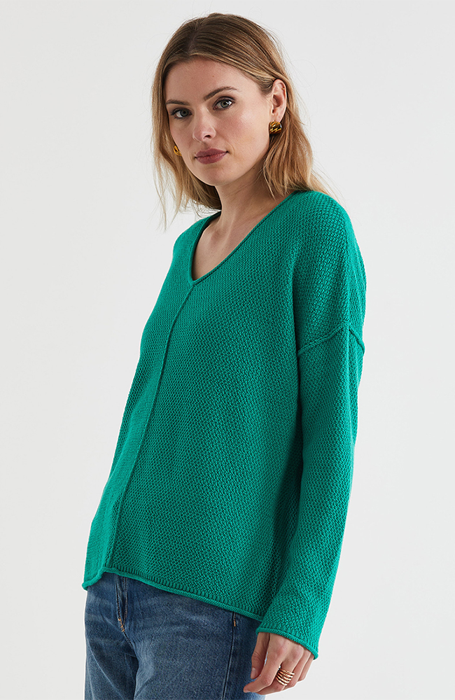 Birdseye V Neck Jumper - Grass