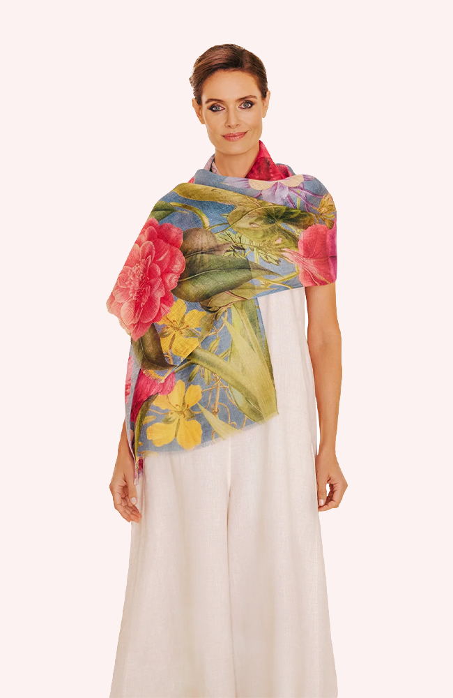 Linen/Cotton Scarf – Floral Study – Denim