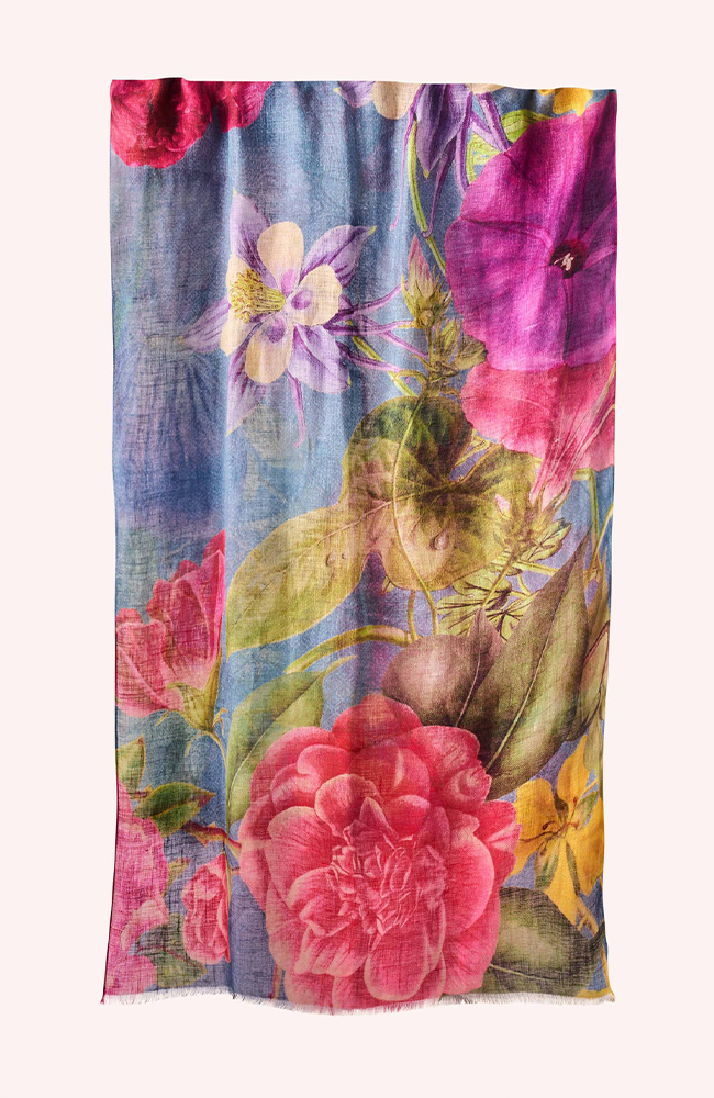 Linen/Cotton Scarf – Floral Study – Denim