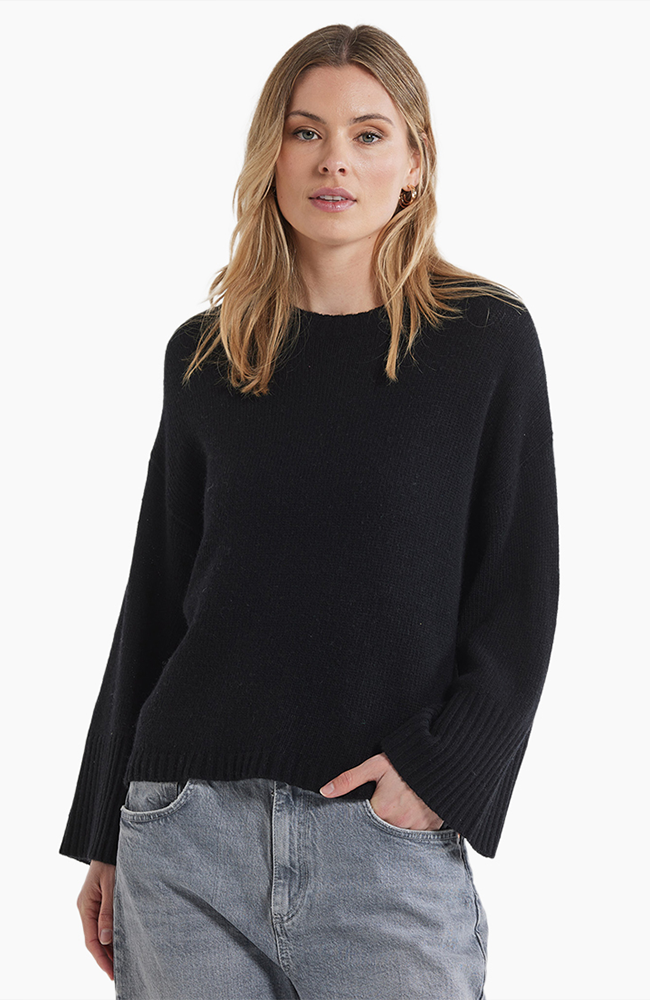 Wide Sleeve Crew Neck Jumper - Black