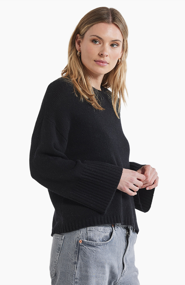 Wide Sleeve Crew Neck Jumper - Black