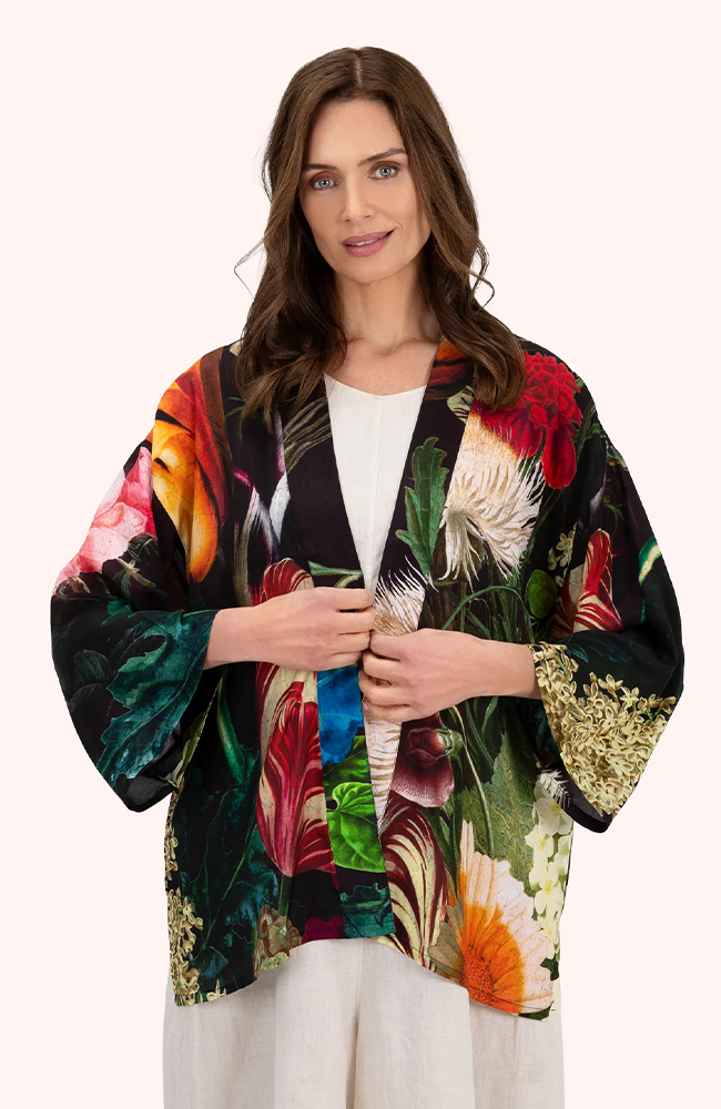 Mid-Length Kimono - Opulant Florals, Chocolate