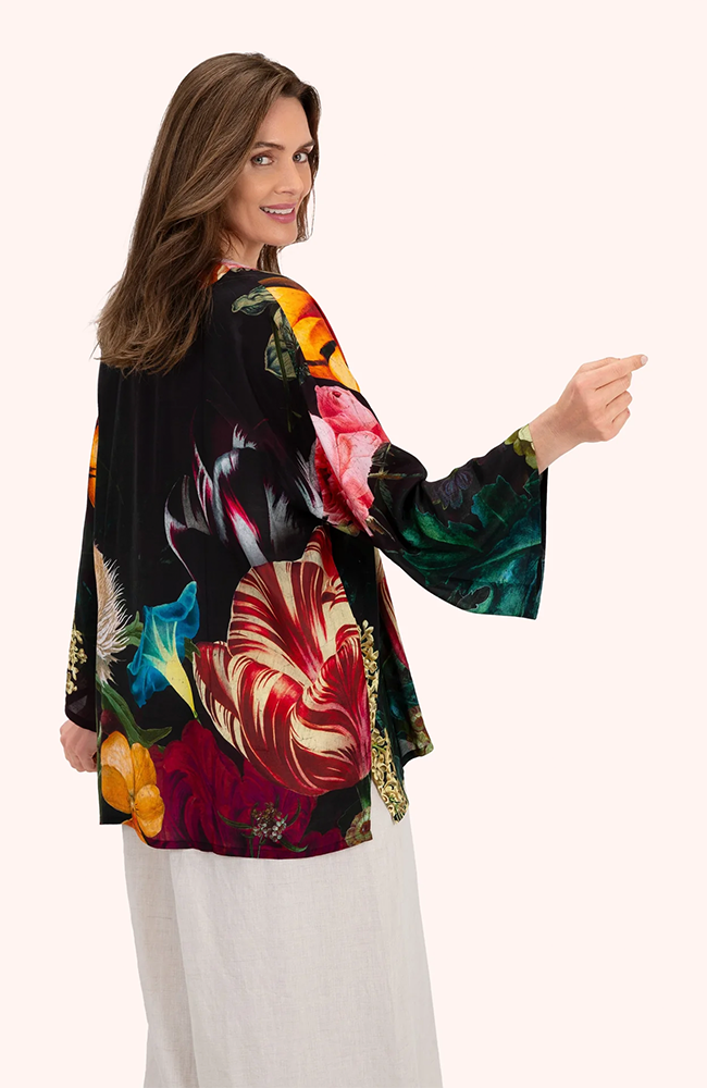 Mid-Length Kimono - Opulant Florals, Chocolate