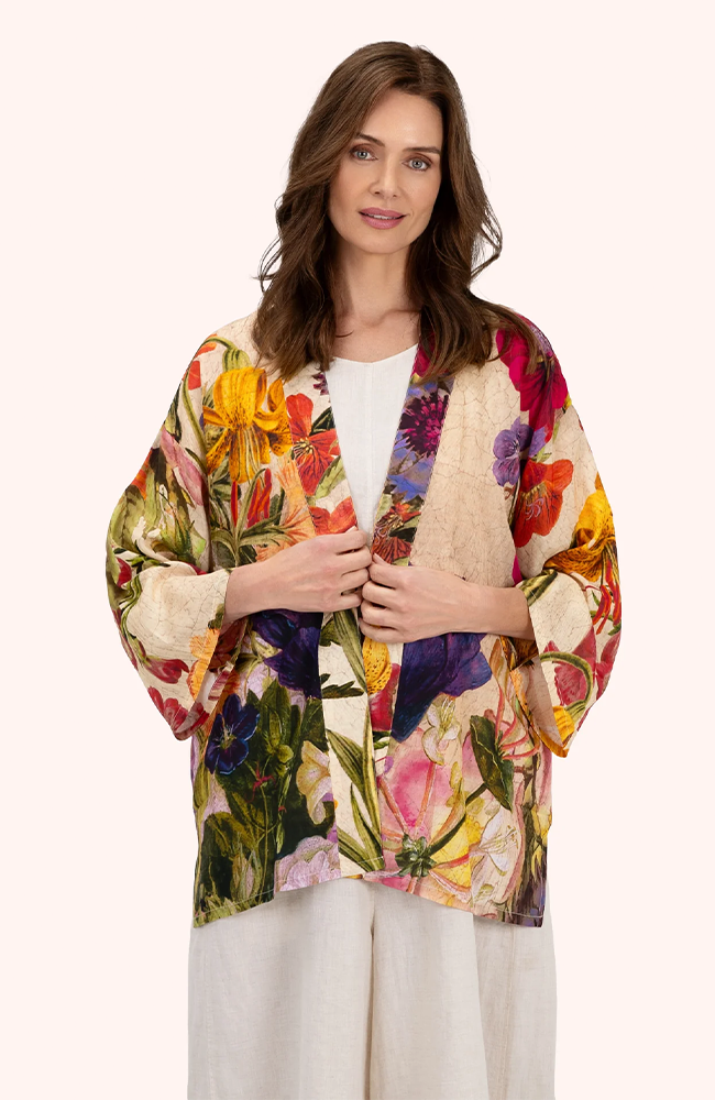 Mid-Length Kimono - Cream Posy