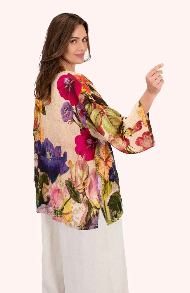 Mid-Length Kimono - Cream Posy