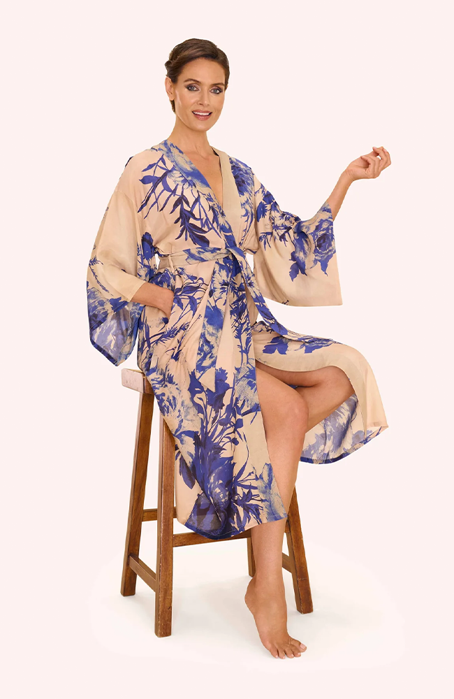 Kimono Gown - China Blue Blooms