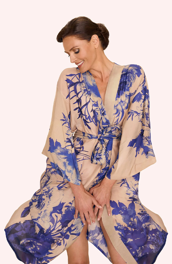 Kimono Gown - China Blue Blooms