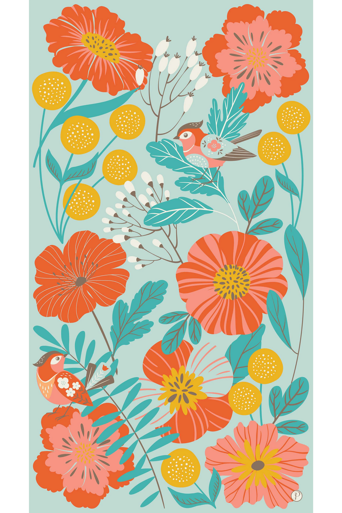 Print Scarf - Lovebirds in Poppy Field
